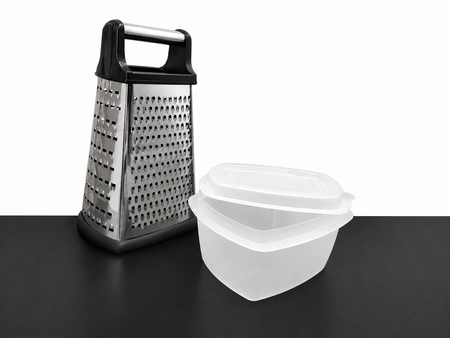 Ralador jumbo de inox 4 faces com recipiente